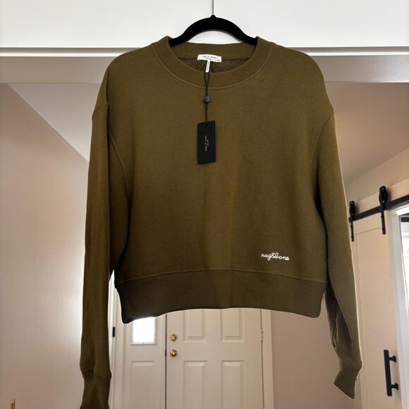 Rag & Bone Vintage Terry Sweatshirt in Military Olive, Size Medium - Picture 8 of 9